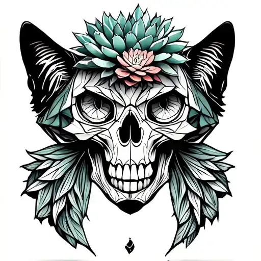Cactus And Succulent In Feline Skull