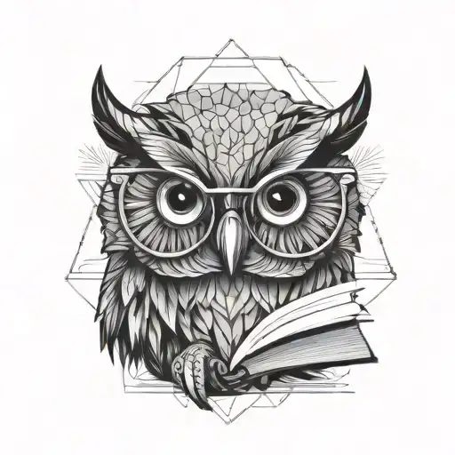 Owl With Glasses Reading A Book Open Minded Concept Design