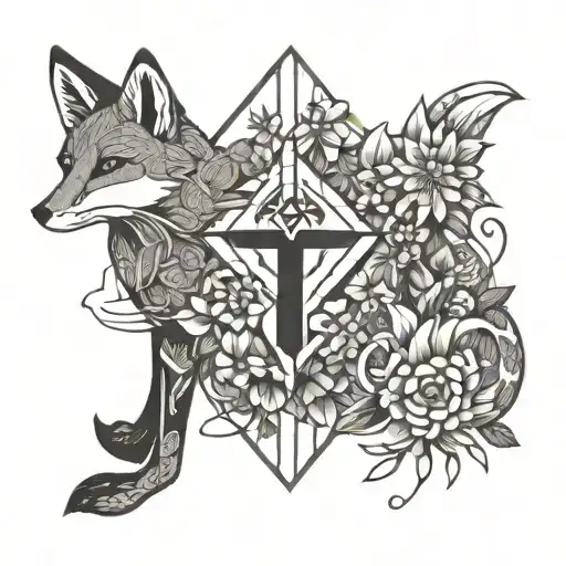 Christian Cross And Fox With Flowers