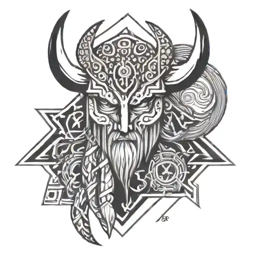 Viking Tattoo Design With A Small Alien Head And The Number 369 Woven Into It