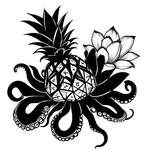 Octopus And Pineapple Surrounded By Lotus Flower
