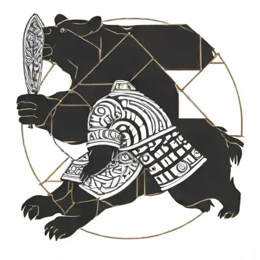 Bear With Gladiator Holding A Shield In Colosseum