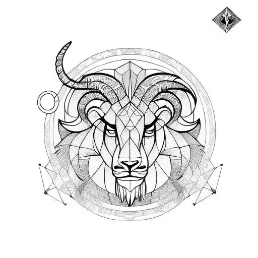 Geometric Complilation Of Capricorn Ram And Leo Lion For Chest Or Half Sleeve
