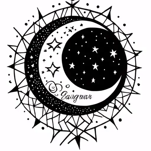Moon With Stars For Throat With Name In The Middle Surrounded