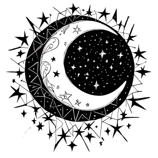 Moon With Stars For Throat With Name In The Middle Surrounded