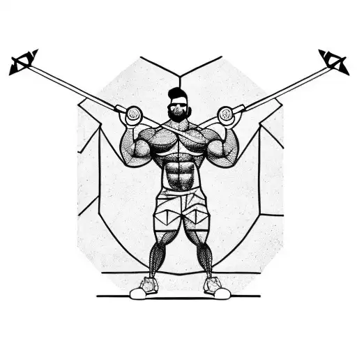 A Muscular Man Lifting A Barbell With A Compass Embedded In It