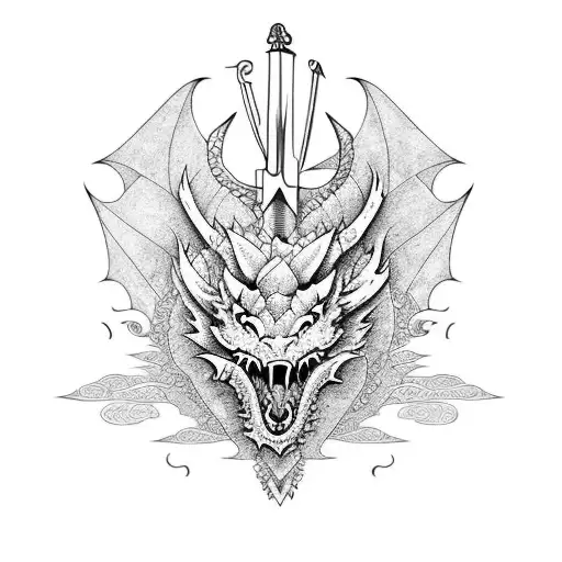 Dragon With Sword And Roses