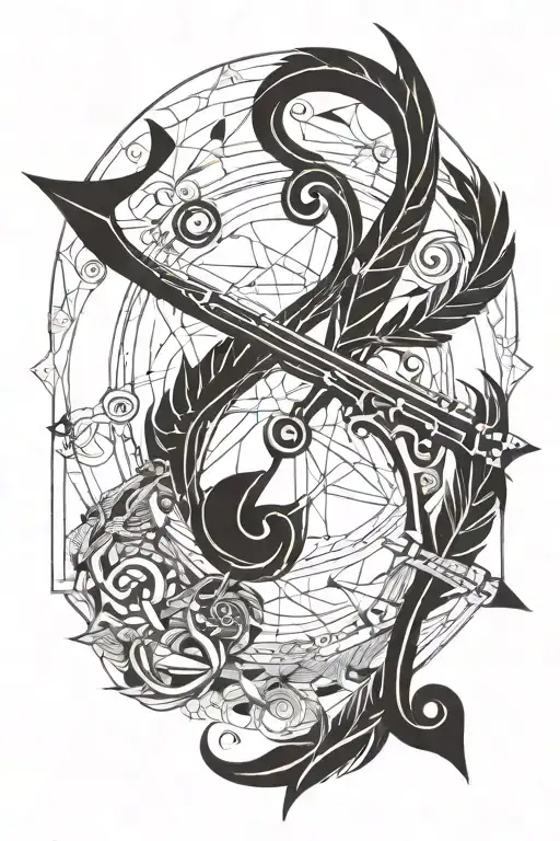 Sagittarius Bow With Feather And Treble Clef