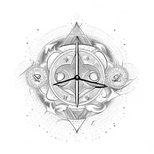 Changing Of Seasons With A Round Clock Prayer Hands A Phoenix Flying And A Wolf