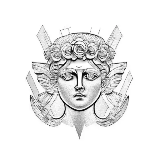 Broken Greek Goddess Sculpture With Flowers