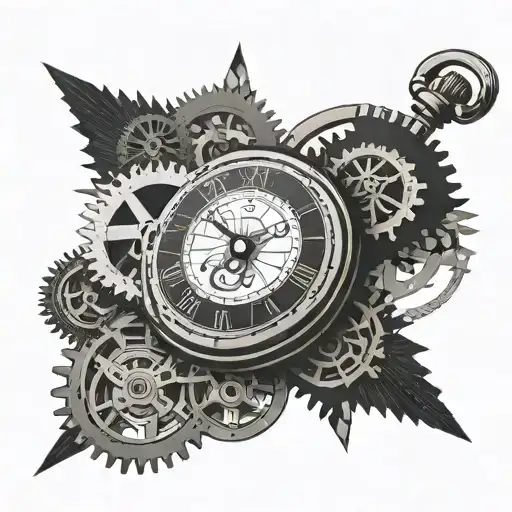 Pocket Watch With Falling Cogs In The Background Black And White