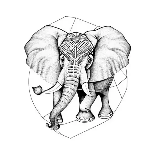 Elephant With A Geometric Minimilist Look Under A Tree