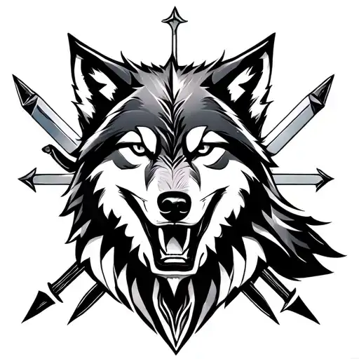 Wolf With A Grin And Part Of Calm With Swords