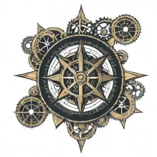 Clockwork Mechanism Compass Rose Canada Flag Intertwined