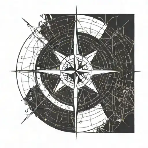 Minimalist Line Drawing Of A Compass Rose