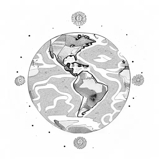 Earth Continents With Flowers In The Background