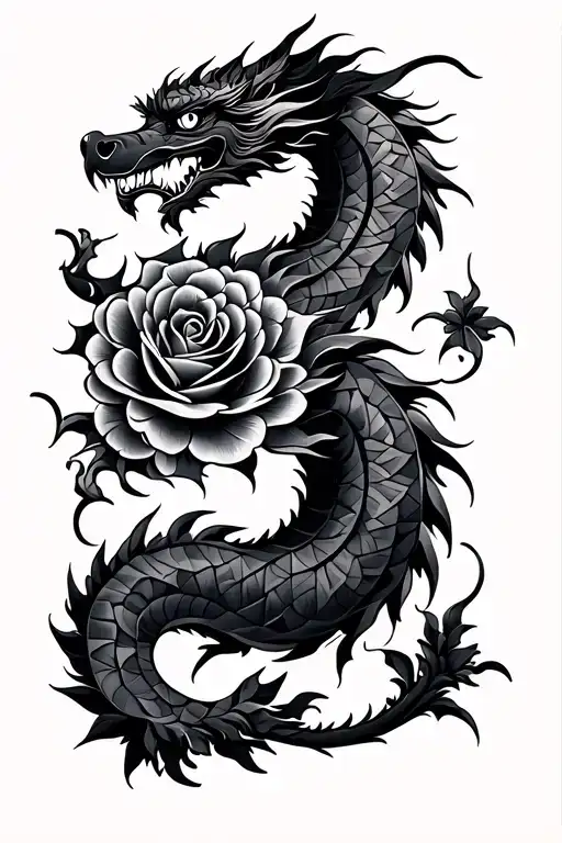 Pattern Worrier Roses Dragon Chinese