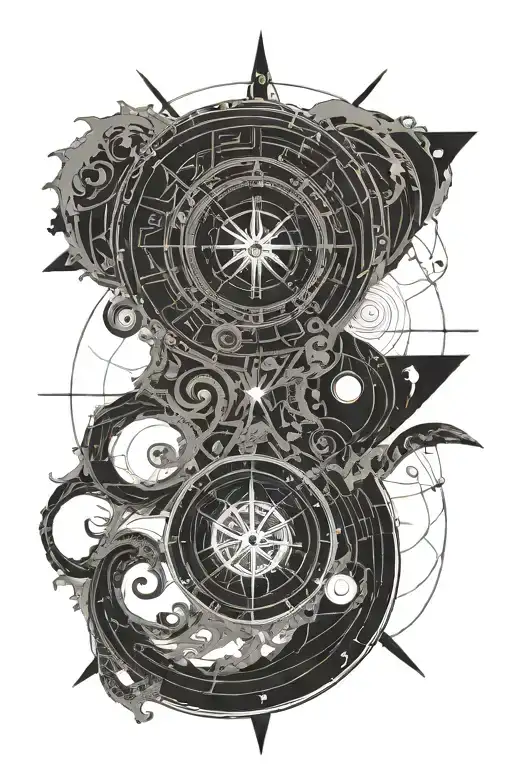 Yin And Yang Shadows With Compass And Number 19 In Roman Digits