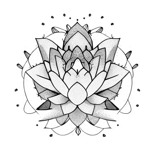 Cactus Forest Behind A Lotus Flower With Spade-shaped Geometry