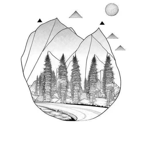 Landscape Of Mountains And Forest With Single Road