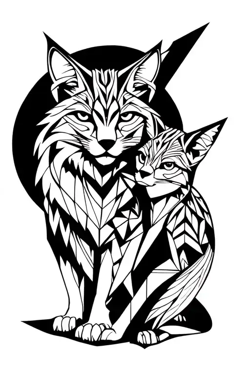 A Lynx And Irbis And Fox Playing