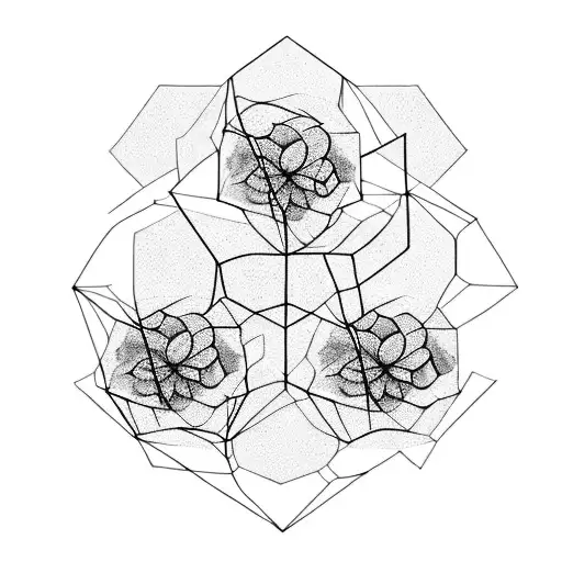 3 Hexagons With A Rose And Geraniums