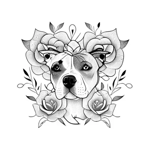 Pit Bull With Flower Bouquet