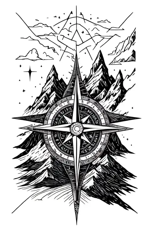 Compass With Mountains And Elfs Desighn