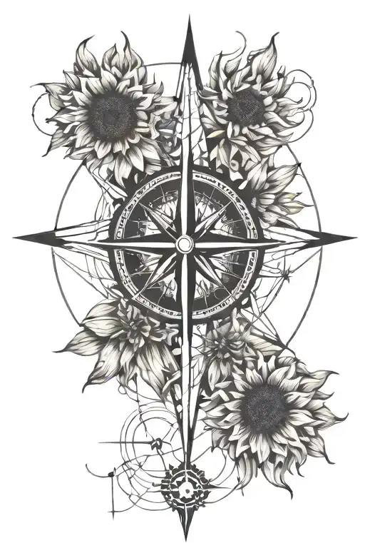 Compass And Sunflower Geometric Design Incorporating