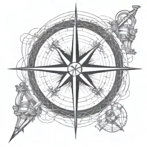 Sides Of The World With Compass And Anchor Intertwined