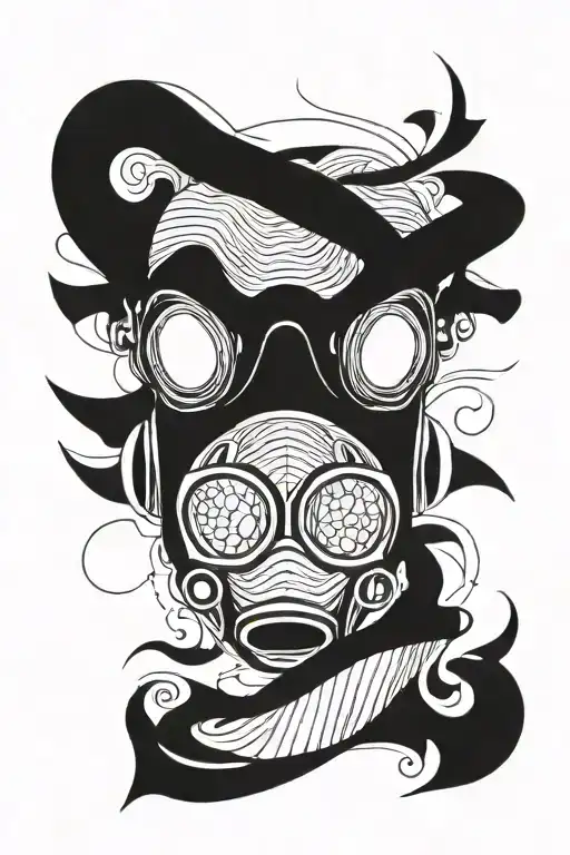 A Geometric Representation Of A Scuba Diving Mask Surrounded By Abstract Waves