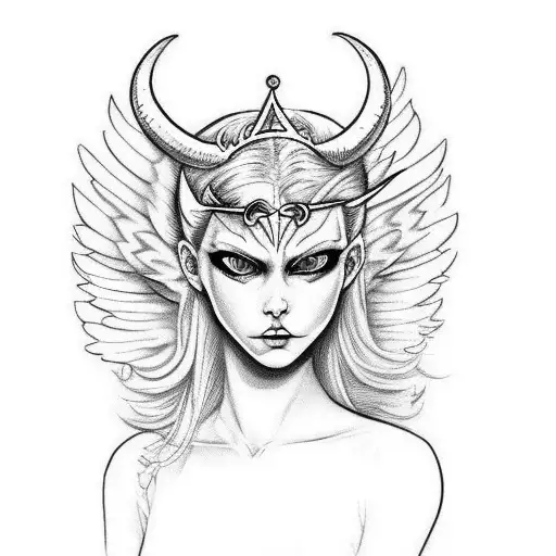 Half Angel Half Demon Cupid With Horn And Crown