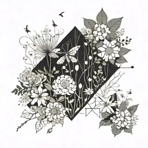 A Whimsical Garden Scene With Children Playing Among Oversized Flowers