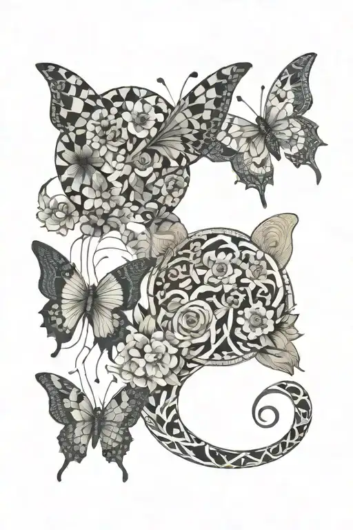 Butterfly And 2007 And Chameleons And Wolf And Flower And Yin Yang