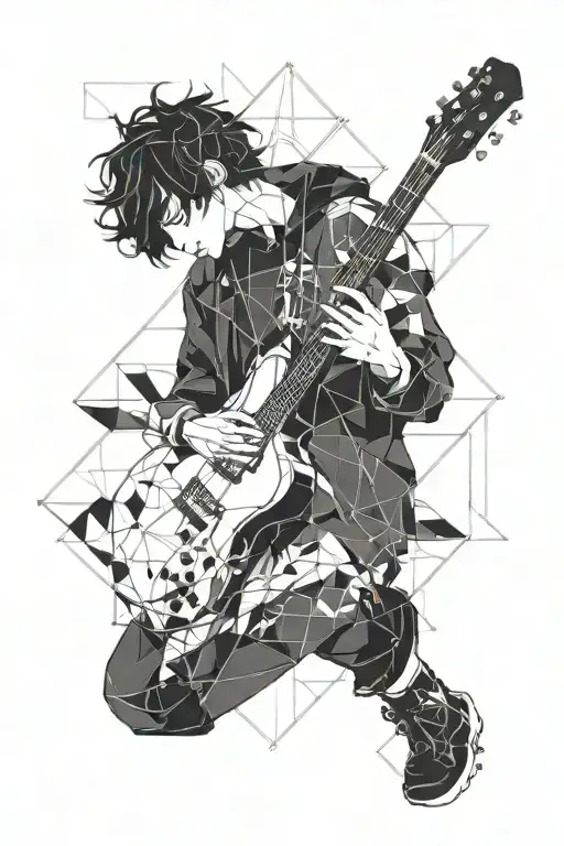 Porter Robinson Album Art Style Peaceful Boy Playing Guitar