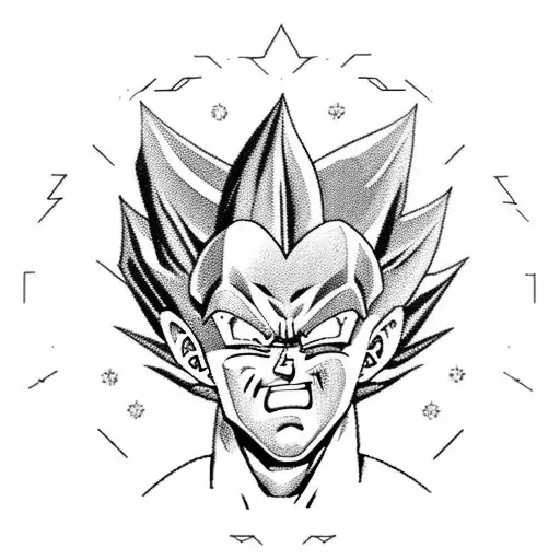 A Sketch-style Portrait Of Vegeta With Clouds And Diamonds As The Background