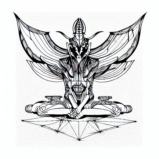 A Giant Mechanical Rigid Robotic Baphomet In The Lotus Position