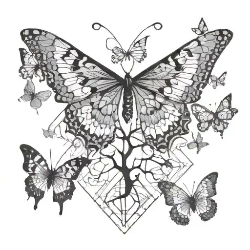 Butterflies Flying Around A Tree