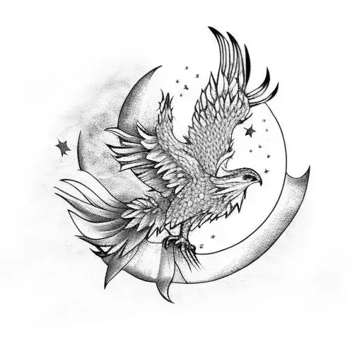 Fantasy Phoenix Bird With Moon And Stars