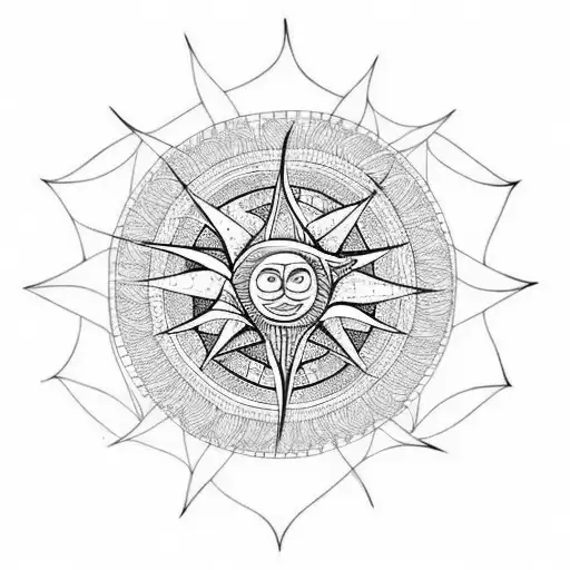Geometrical Tree Of Life With A Spiral Sun In The Center Black And White