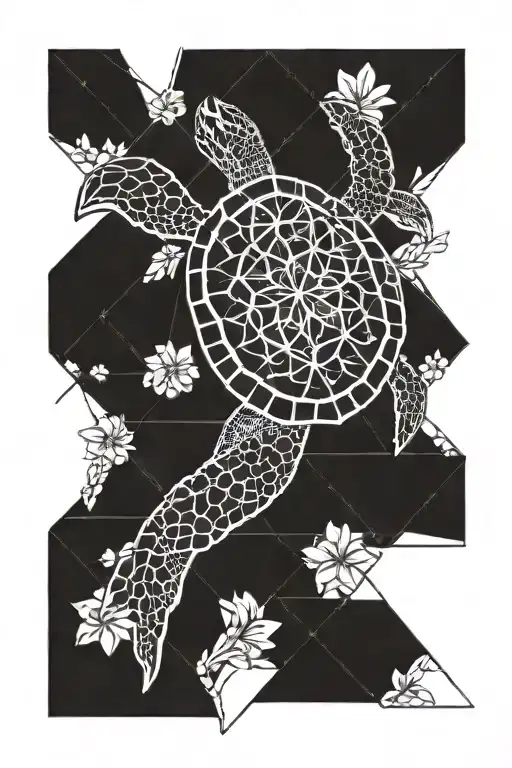 Sea Turtle With The Flower Of Life On It's Back