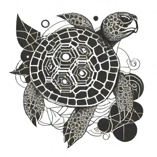 Turtle With Moon And Sea Design Featuring