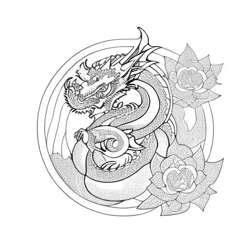 Dragon Haku And Sakura Flowers In A Serene Setting