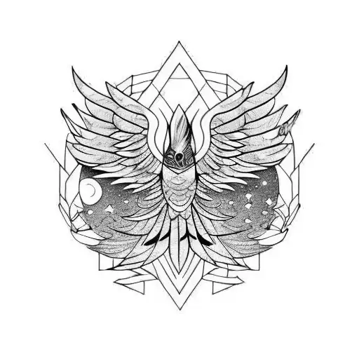 Fantasy Phoenix Bird With Moon And Stars