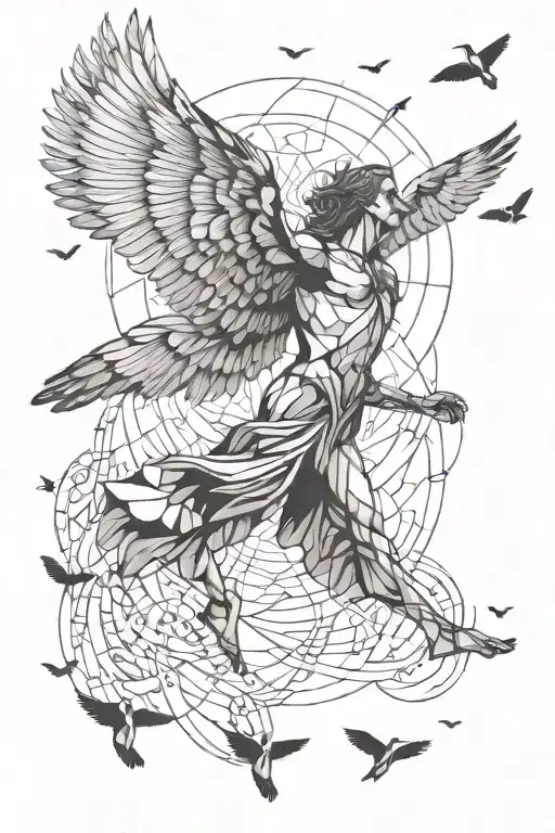 Icarus Flying Towards The Sun With Birds Flying With Him