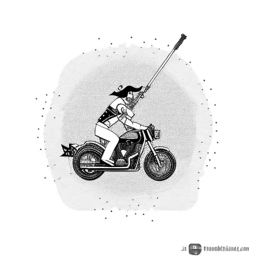 A Jack Of All Trades Character Riding A Motorcycle With Different Tools And Gadgets As Accessories
