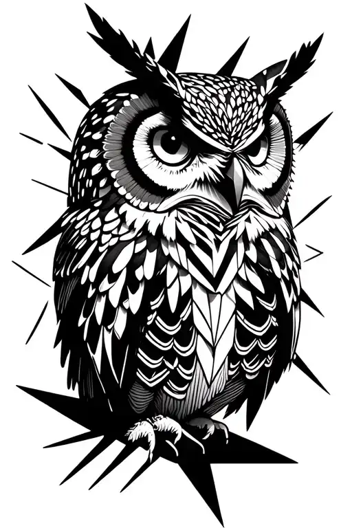 Mecqnical Owl Face Surrounded With Geometric Line