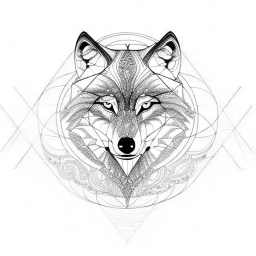 Wolf With Sacred Geometry And Topographic Lines