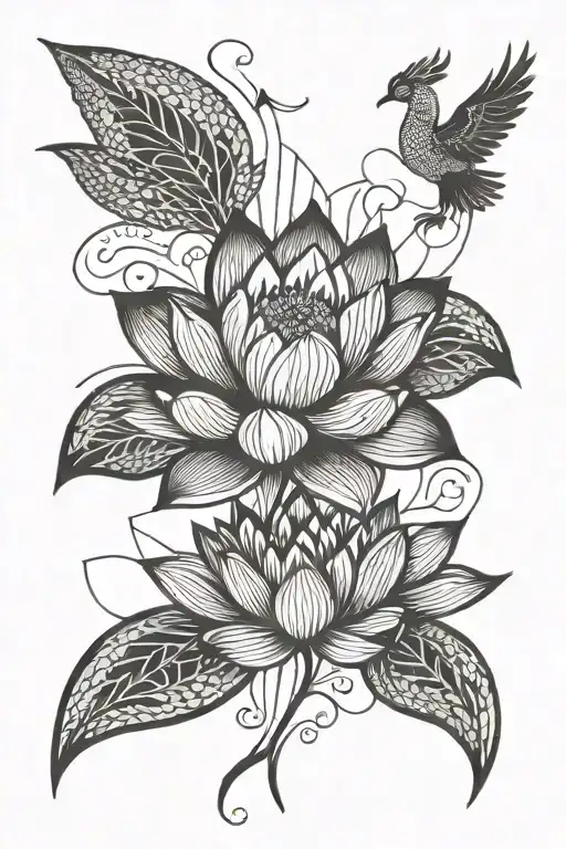 Lotus Flower With Pheonix Rising
