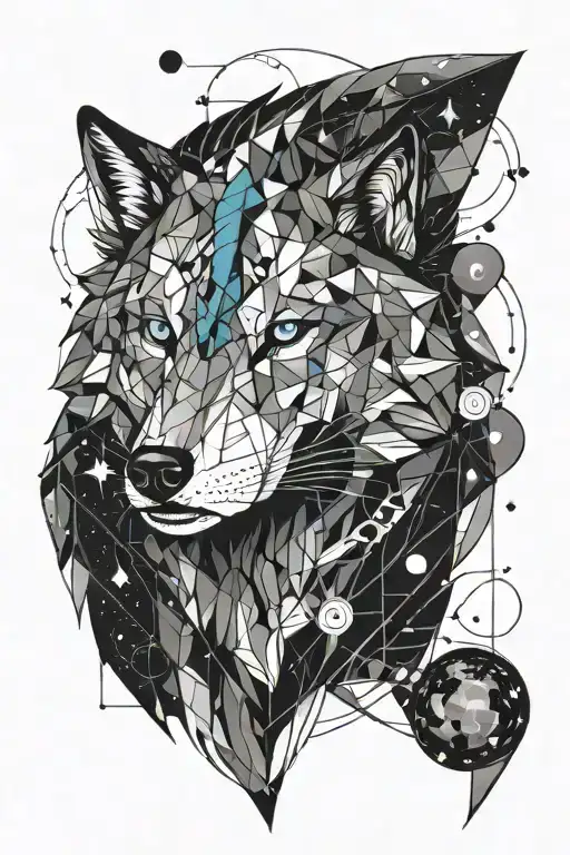Blue Eyed Wolf With Stars And Planets